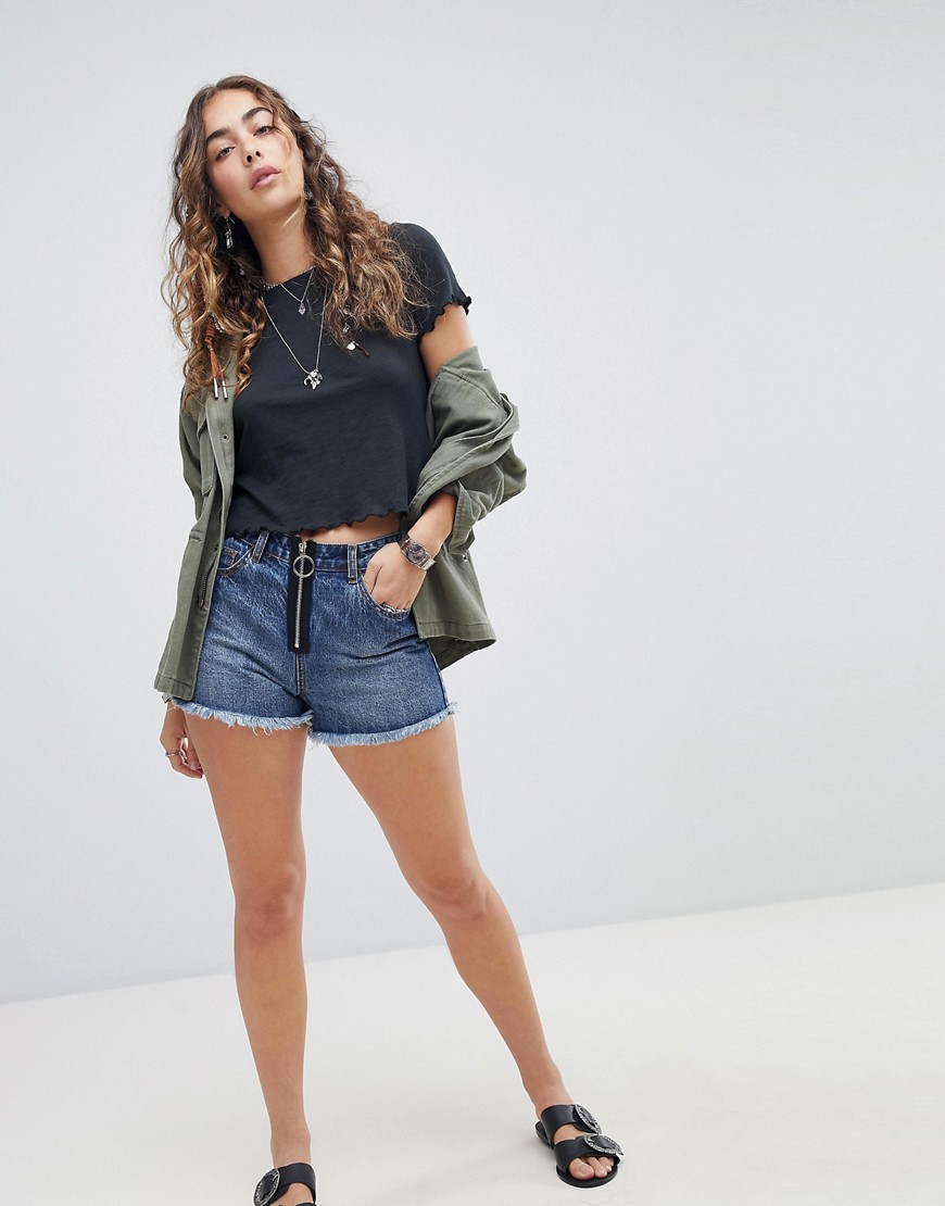 Kiss The Sky Denim Shorts With Exposed Zip Detail