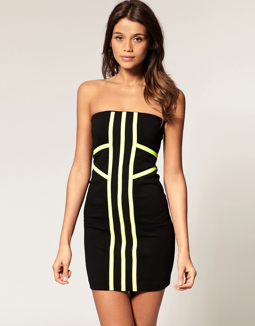 ASOS Bandeau Dress with Neon Piping - Black/pink