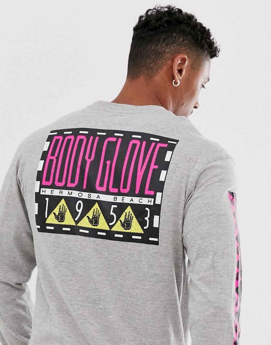 Body Glove Glove Box long sleeve t-shirt with arm and back print in grey