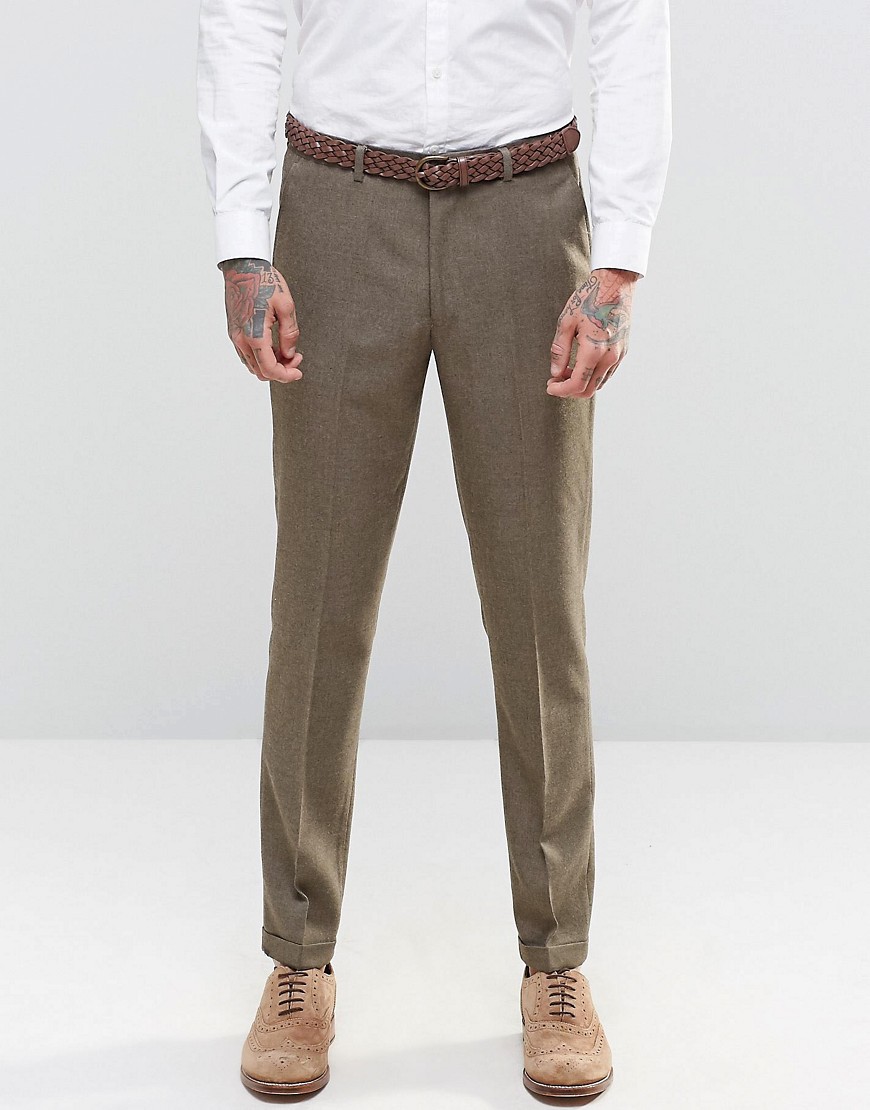 ASOS Slim Suit Trousers In Brown Tweed - Brown
