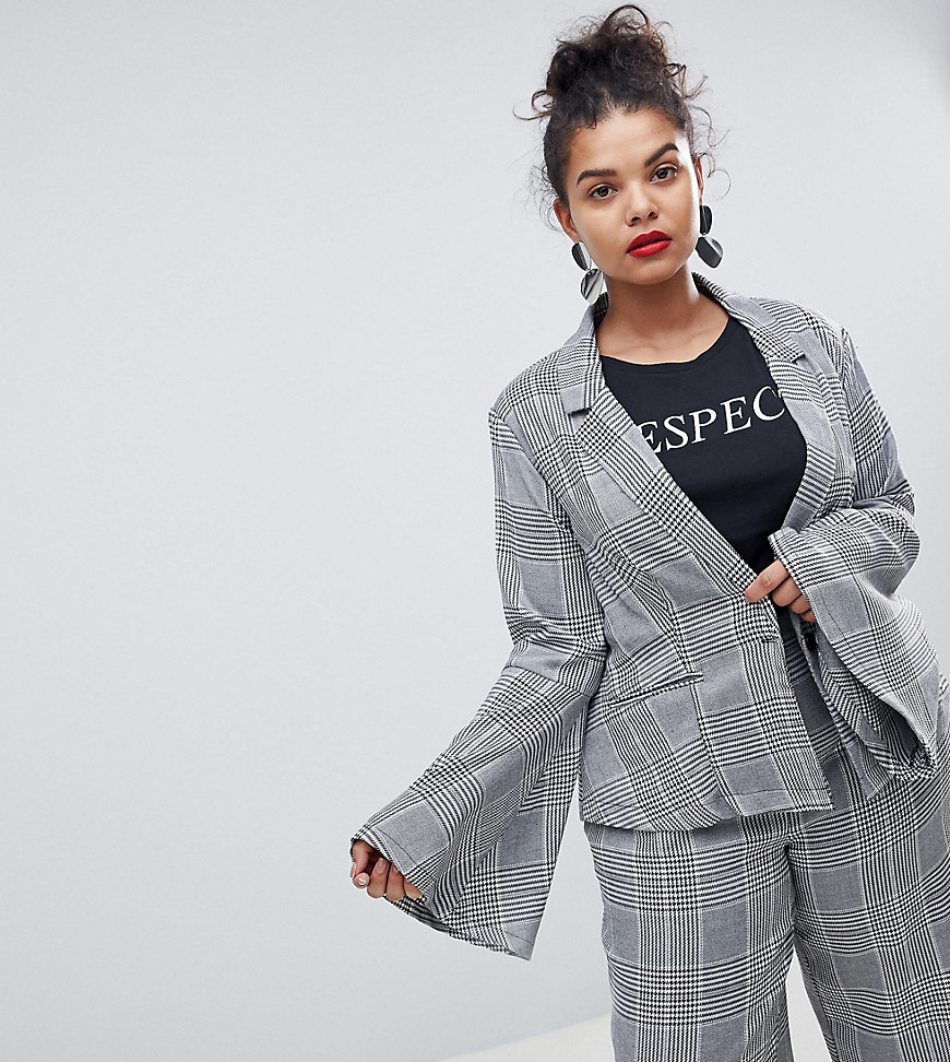 Unique 21 Hero Plus Fitted Blazer With Flared Sleeves In Prince Of Wales Check Co-Ord