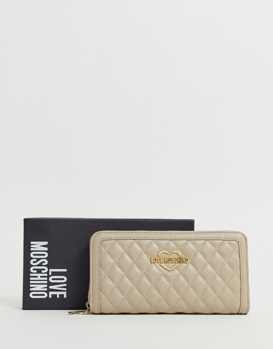 Love Moschino quilted dove grey large zip purse