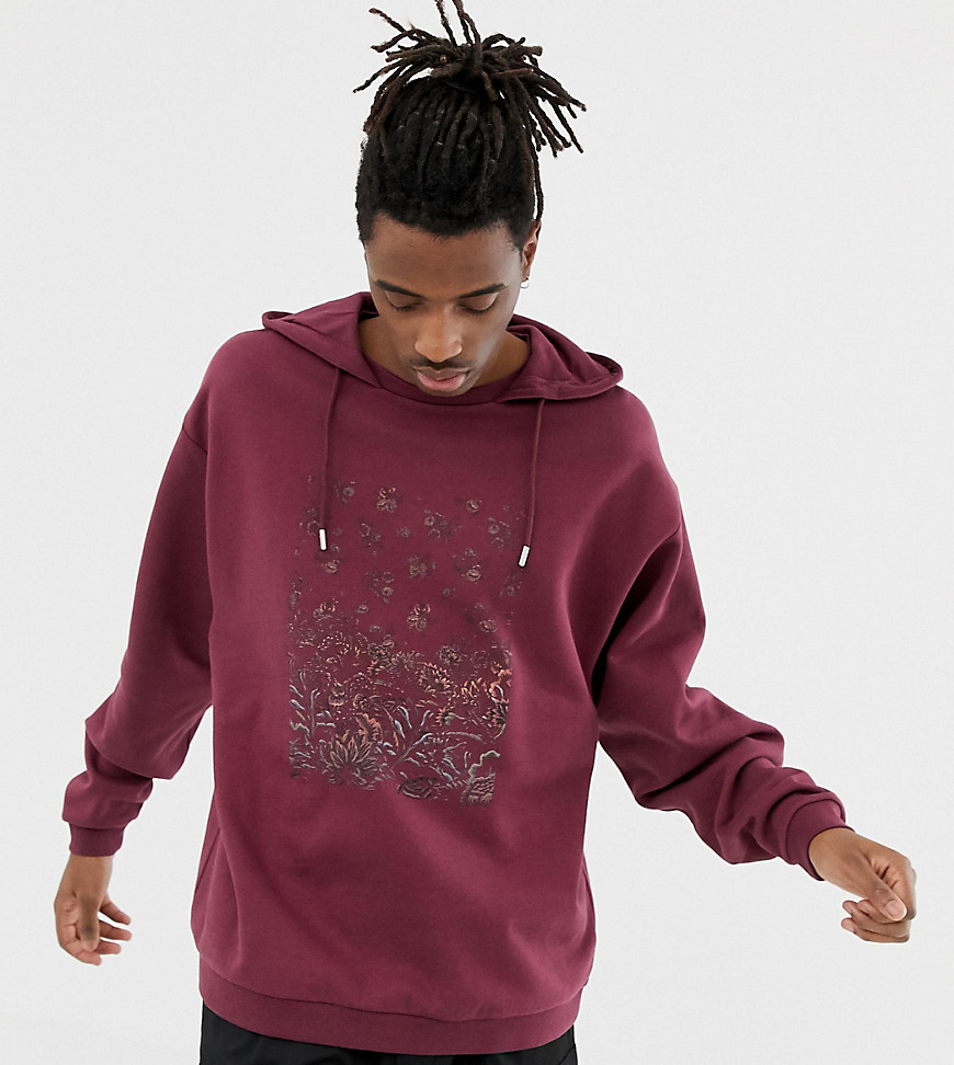 Heart & Dagger oversized hoodie with floral print in burgundy
