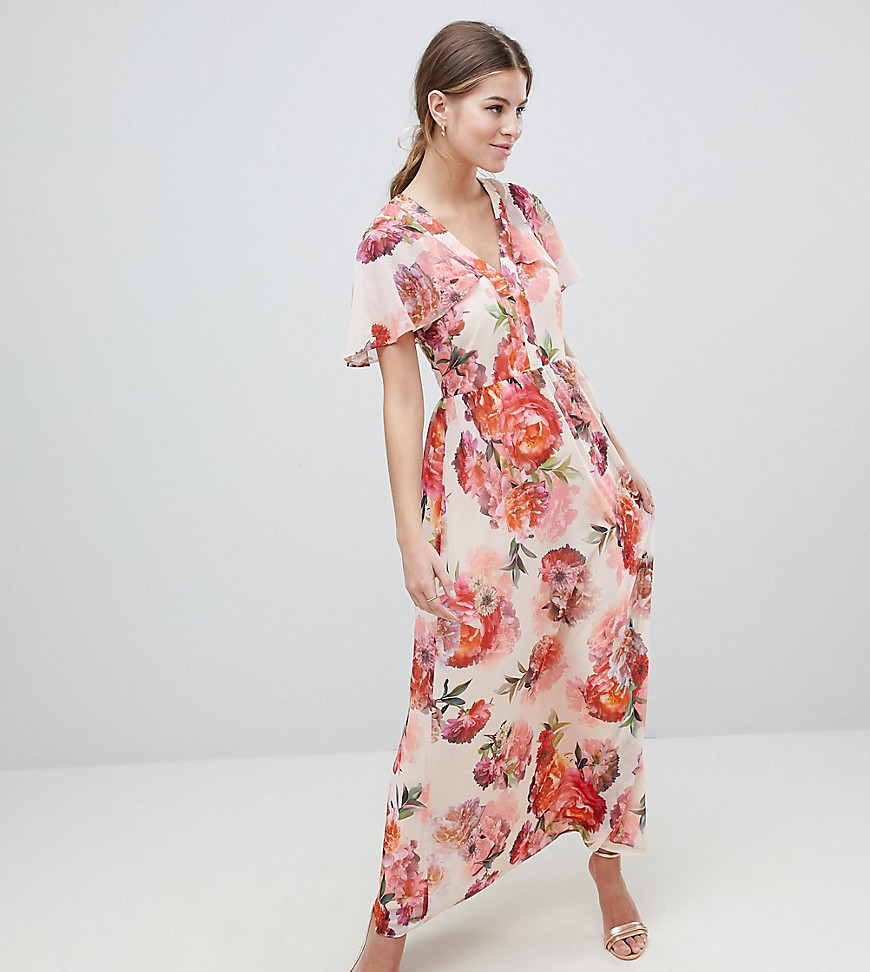 Oasis Rose Print Angel Sleeve Maxi Dress