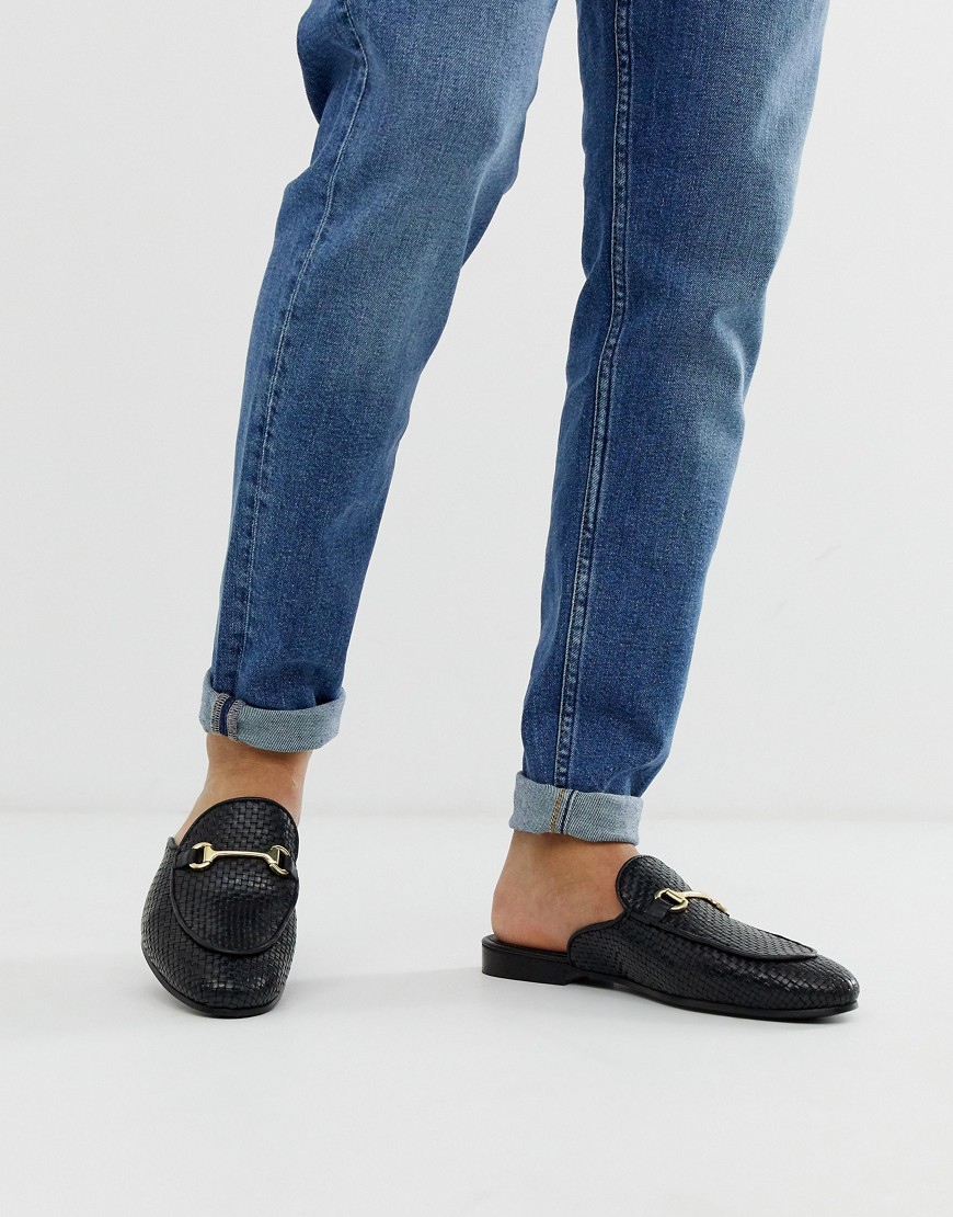 WALK London Jacob woven slip on loafers in black leather