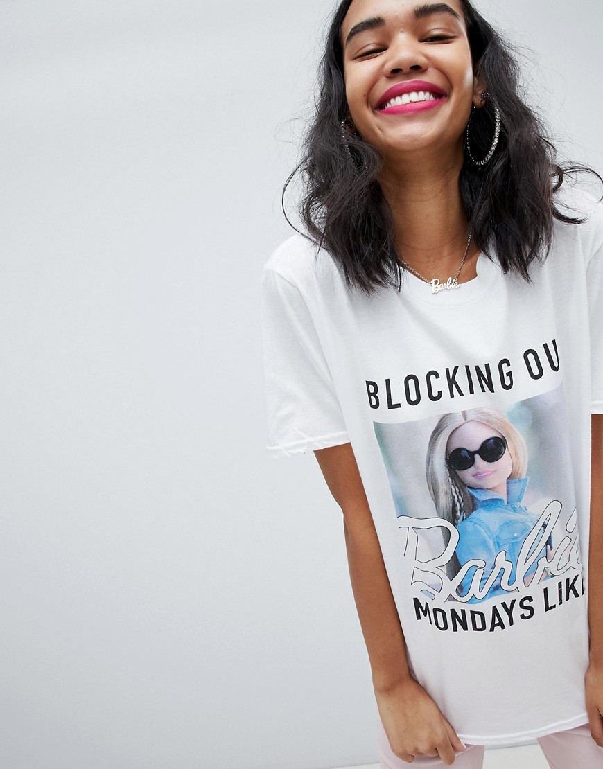 Missguided Barbie 'Blocking Out Mondays' Slogan T-shirt
