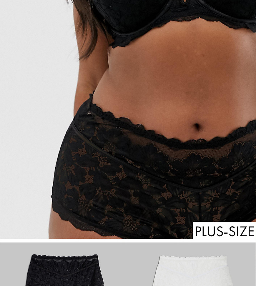 Simply Be 2 pack lace midi briefs in black and white