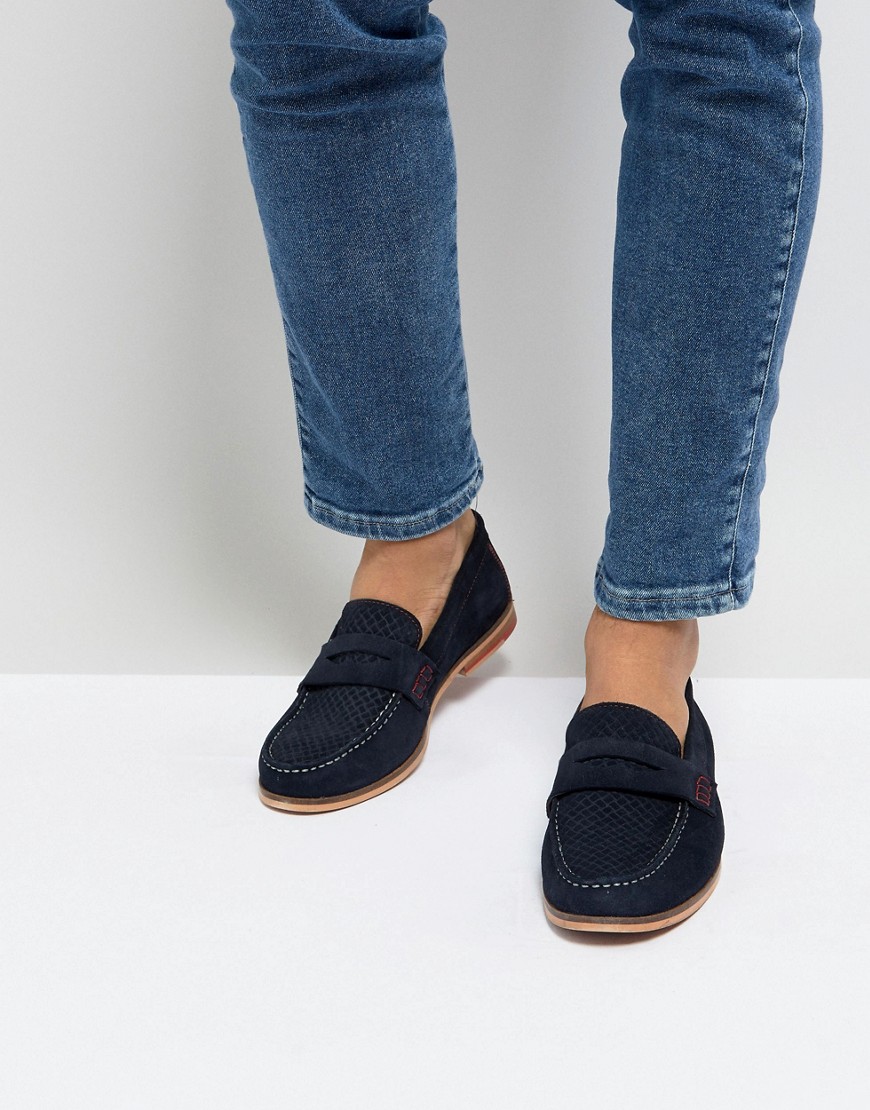 Silver Street Loafers In Navy Suede