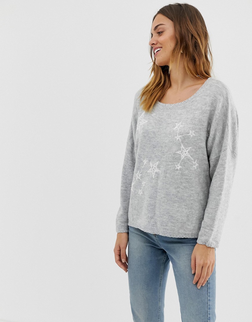 Naf Naf galaxy printed knitted jumper with boxy sleeves
