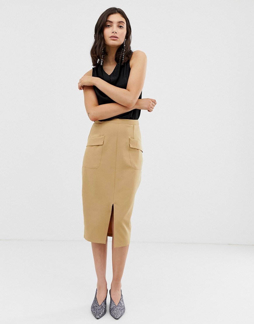 Unique21 tailored high waist midi skirt with front pockets