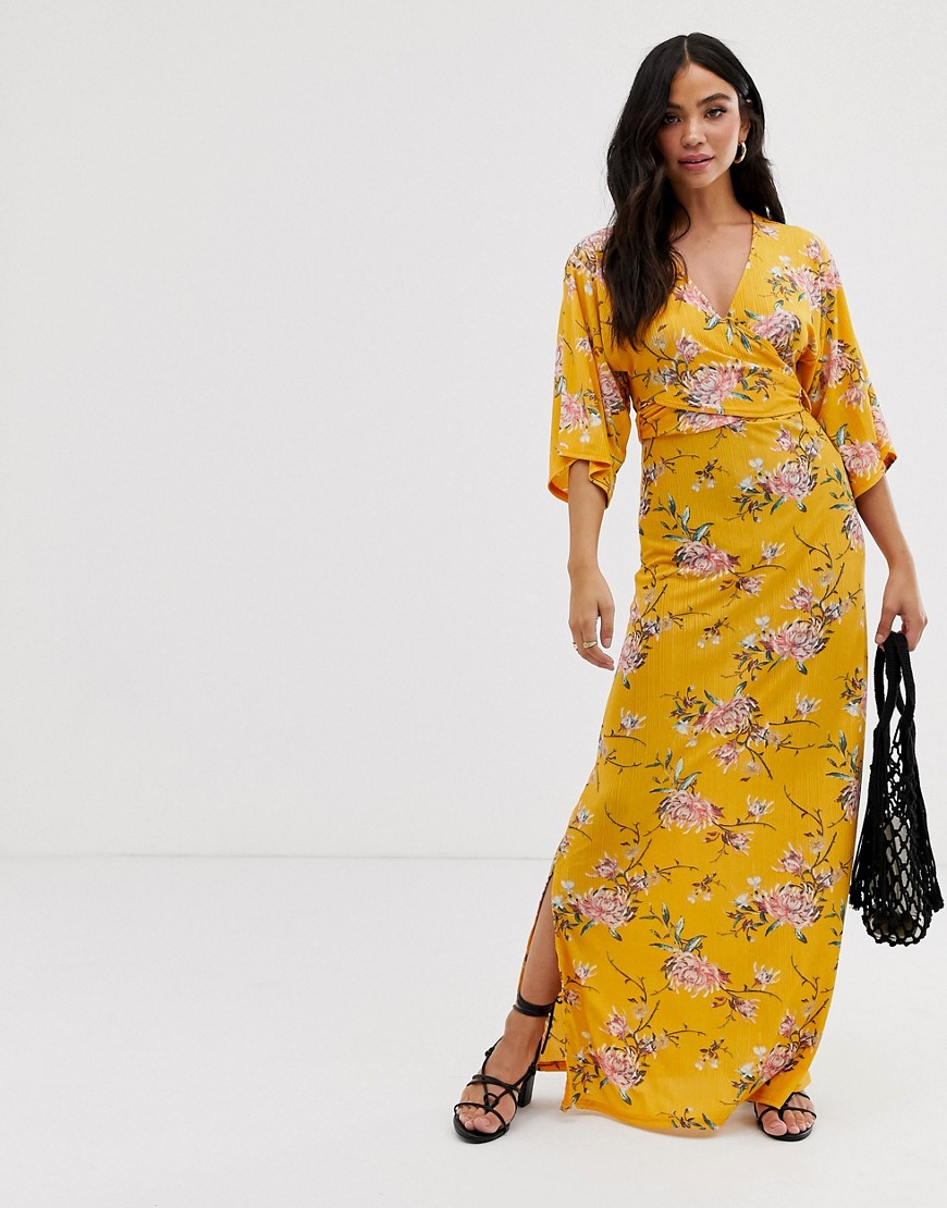 QED London wrap front maxi dress in floral print