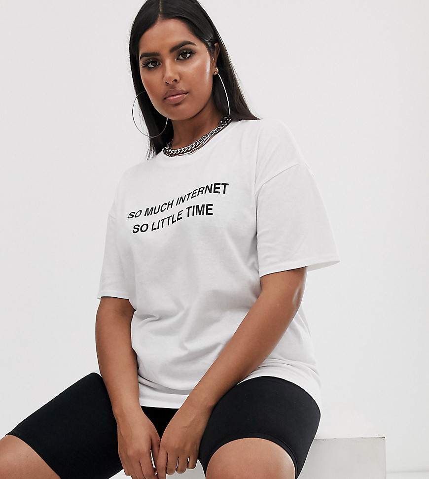 Boohoo Plus exclusive t-shirt with slogan in white