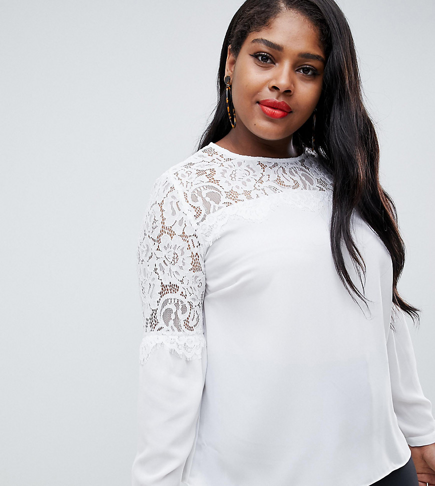 New Look Curve lace detail blouse in white - White