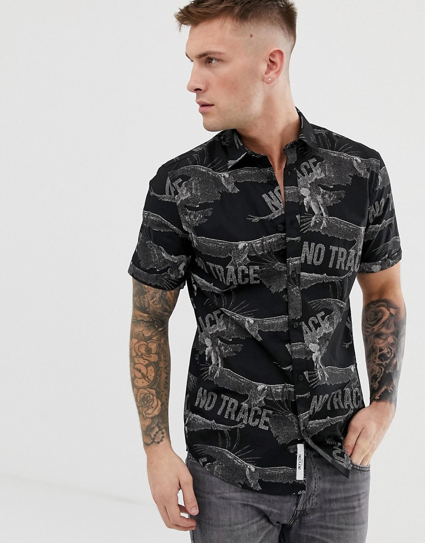 Only & Sons short sleeve shirt in black with print