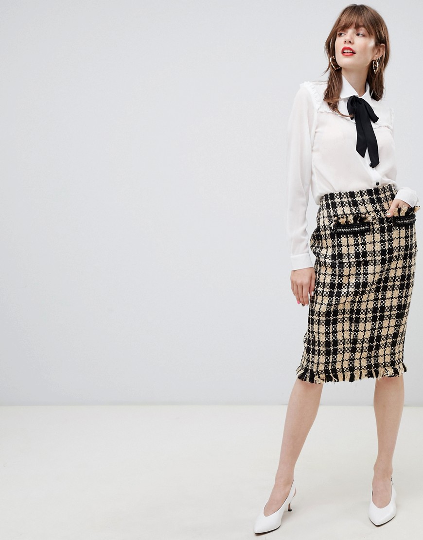 Darling Textured Checked Pencil Skirt