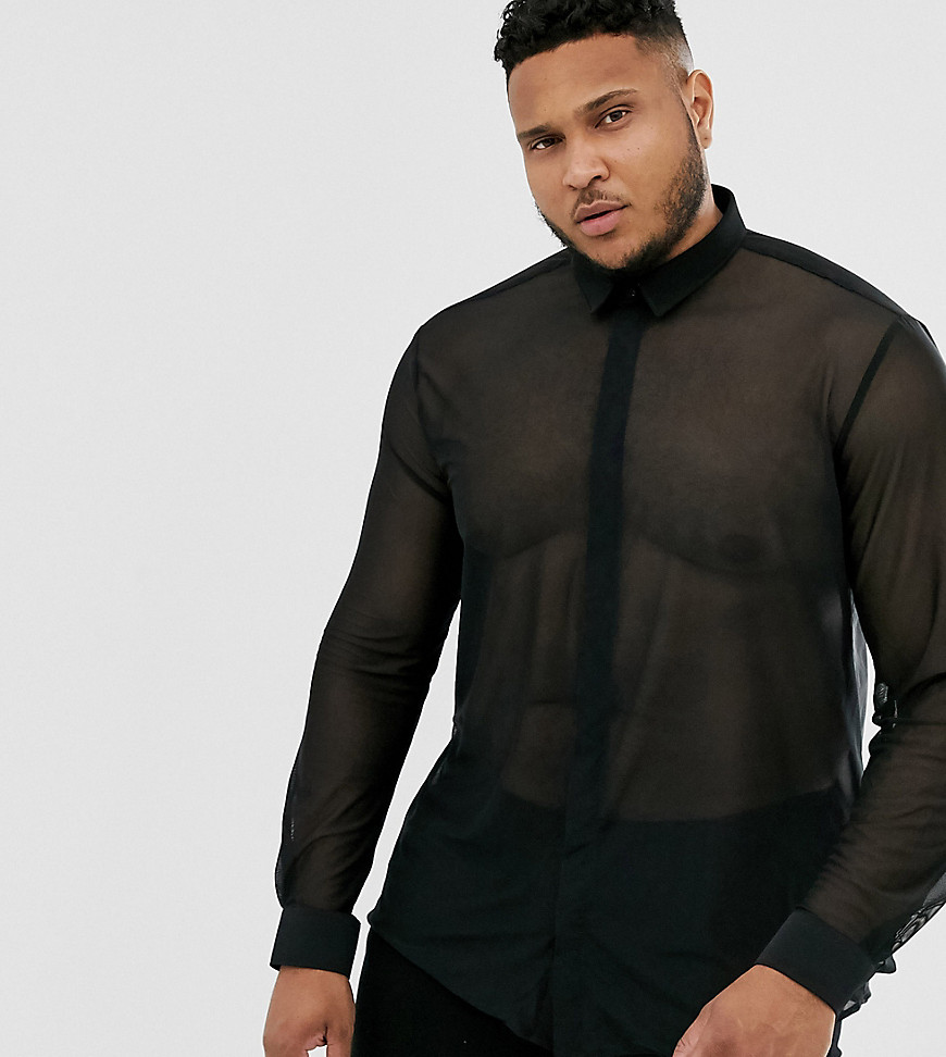Twisted Tailor super skinny mesh shirt in black