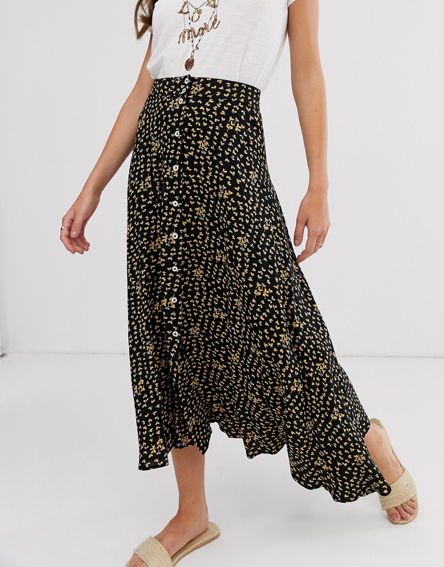 Leon & Harper Jacinthe mixed print buttonthrough midi skirt