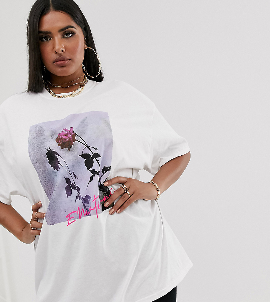 Missguided Plus photographic print t-shirt in white