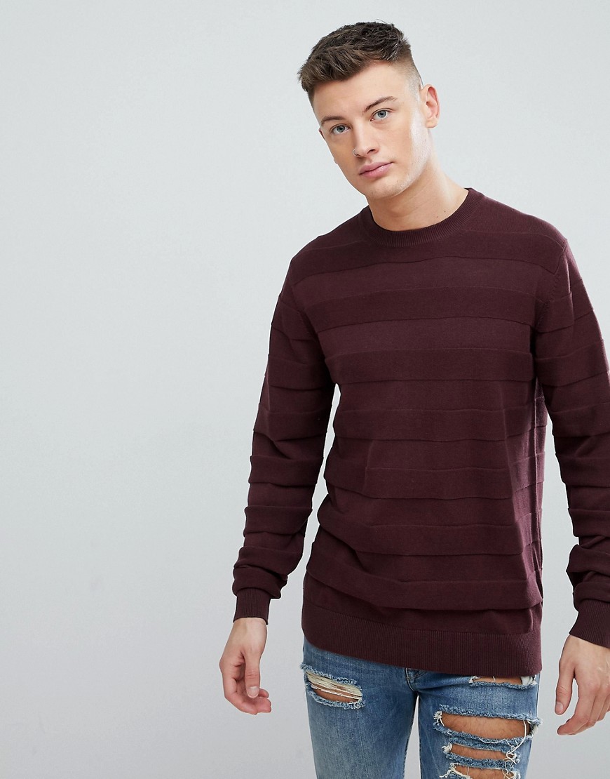 Troy Raised Striped Jumper with Crew Neck - Red