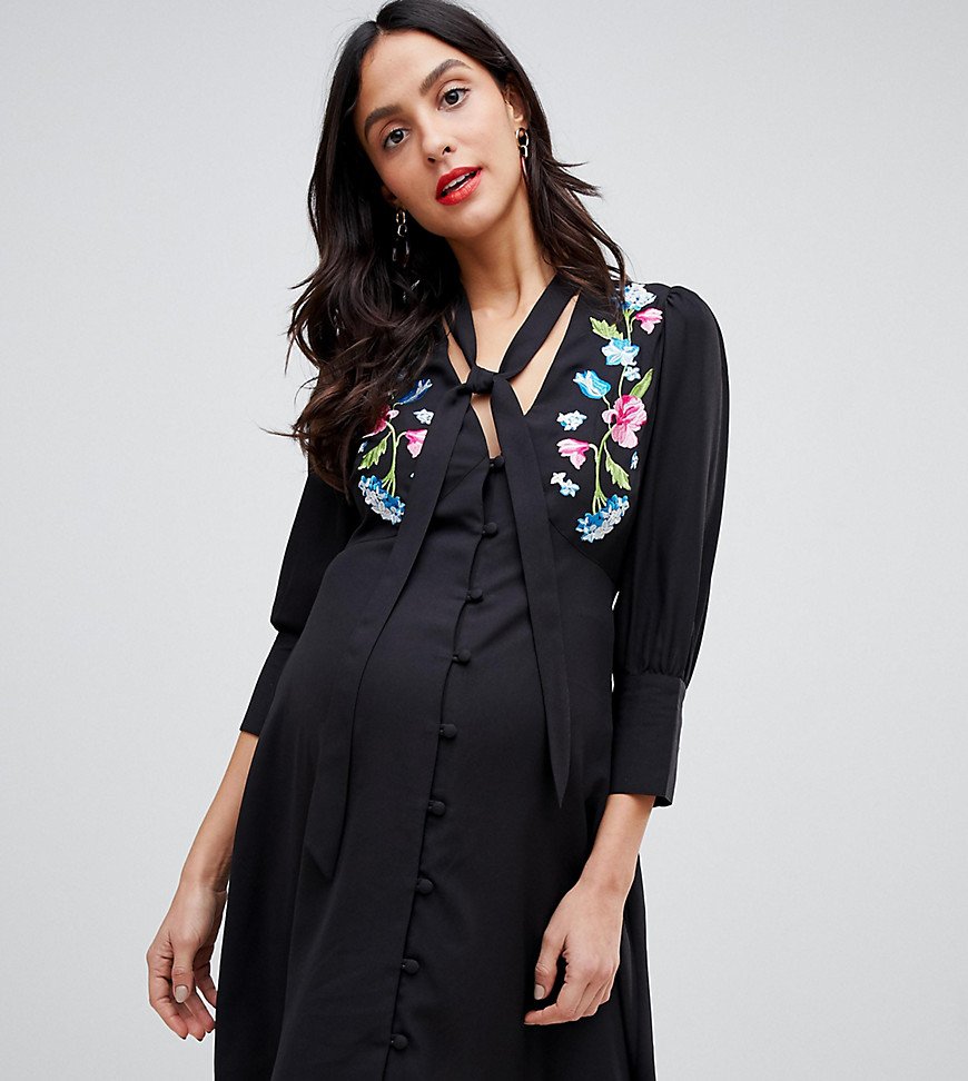 ASOS DESIGN Maternity embroidered button through mini tea dress
