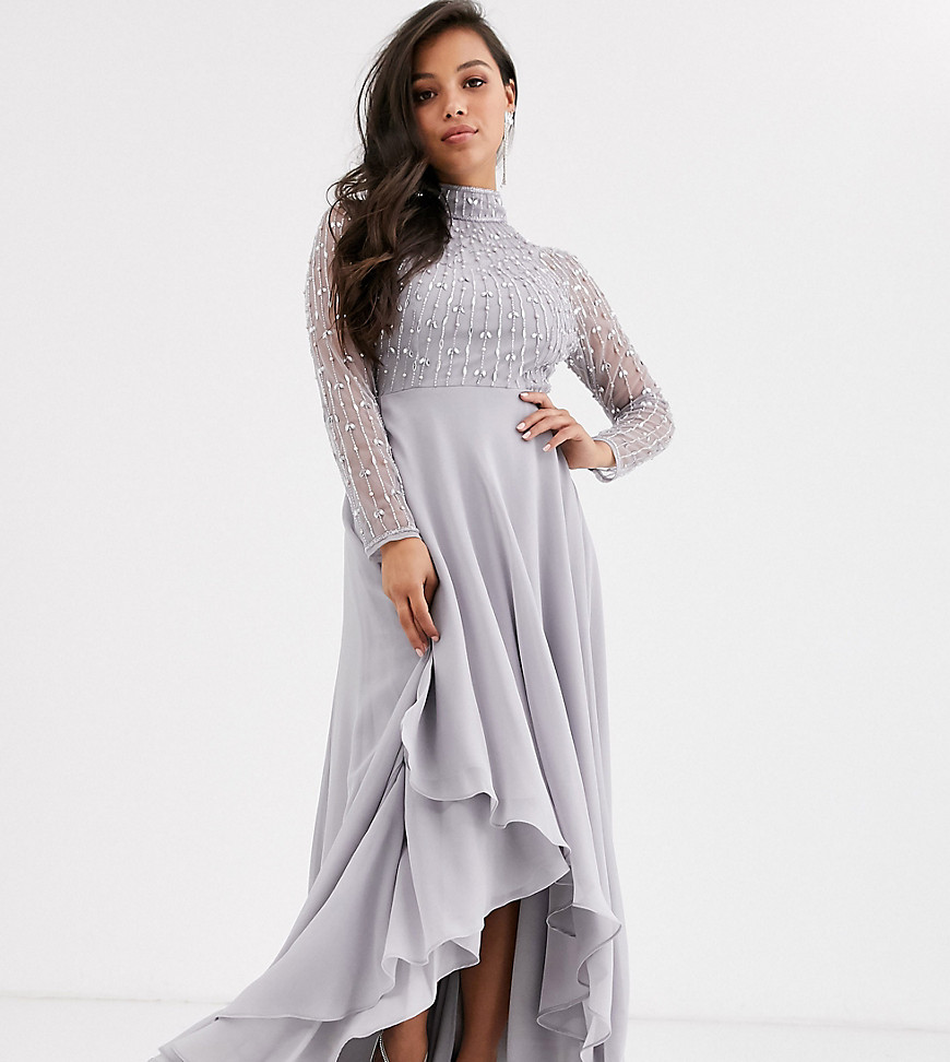 Asos Design Petite Maxi Dress With Linear Embellished Bodice And Wrap Skirt-multi