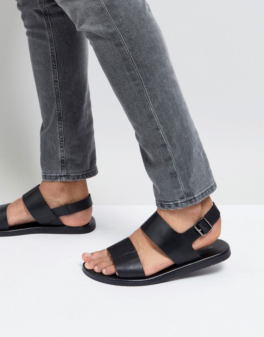 Silver Street Double Strap Sandals In Black Leather