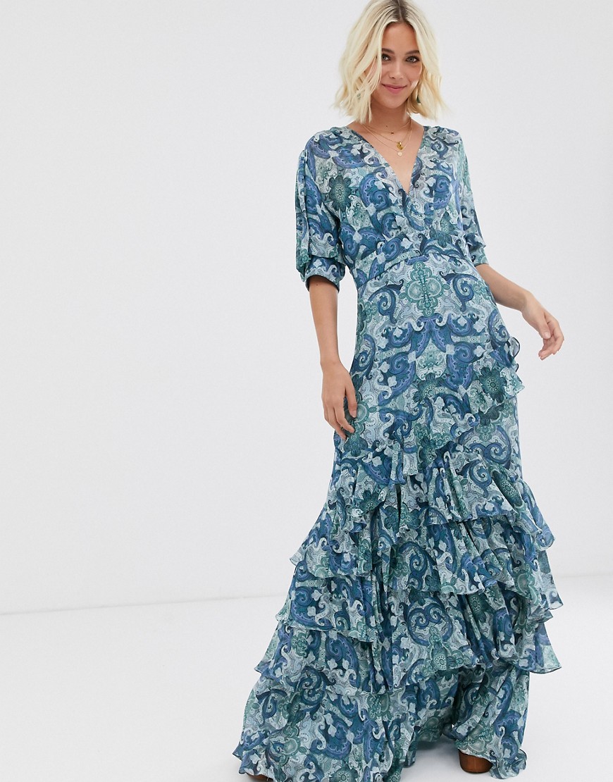 Forever New tiered wrap tie maxi dress in paisley print
