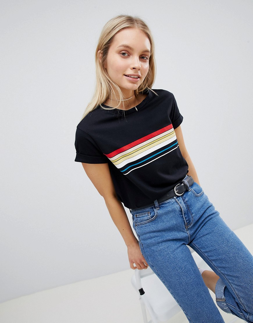 Nobody's Child Relaxed T-Shirt With Multi Stripe Print - Black