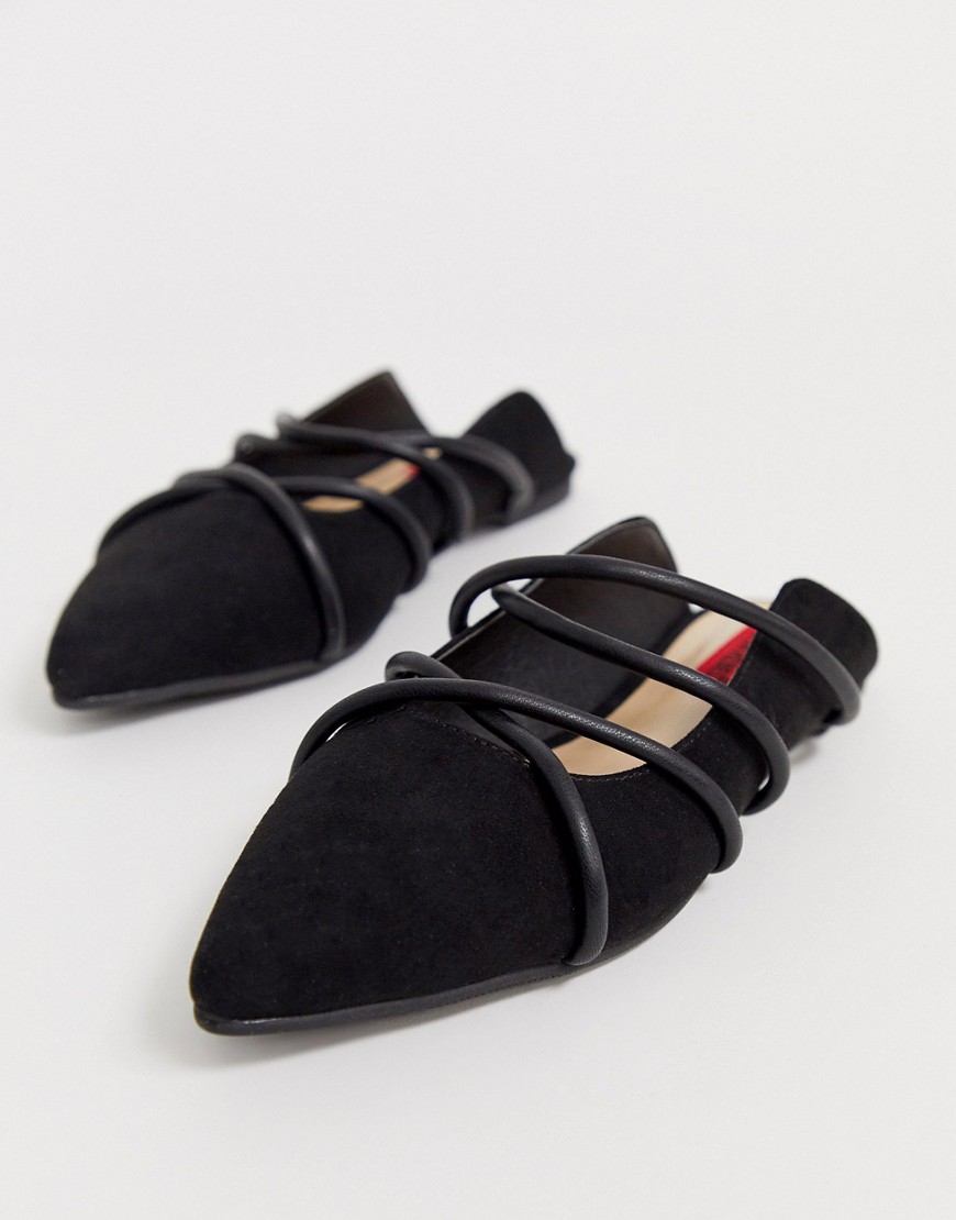 London Rebel pointed strappy mules in black