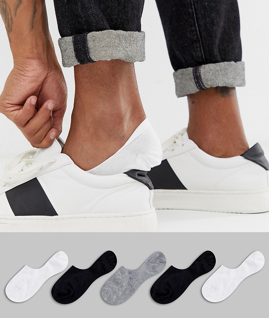 ASOS DESIGN 5 pack invisible liner sock in monochrome save