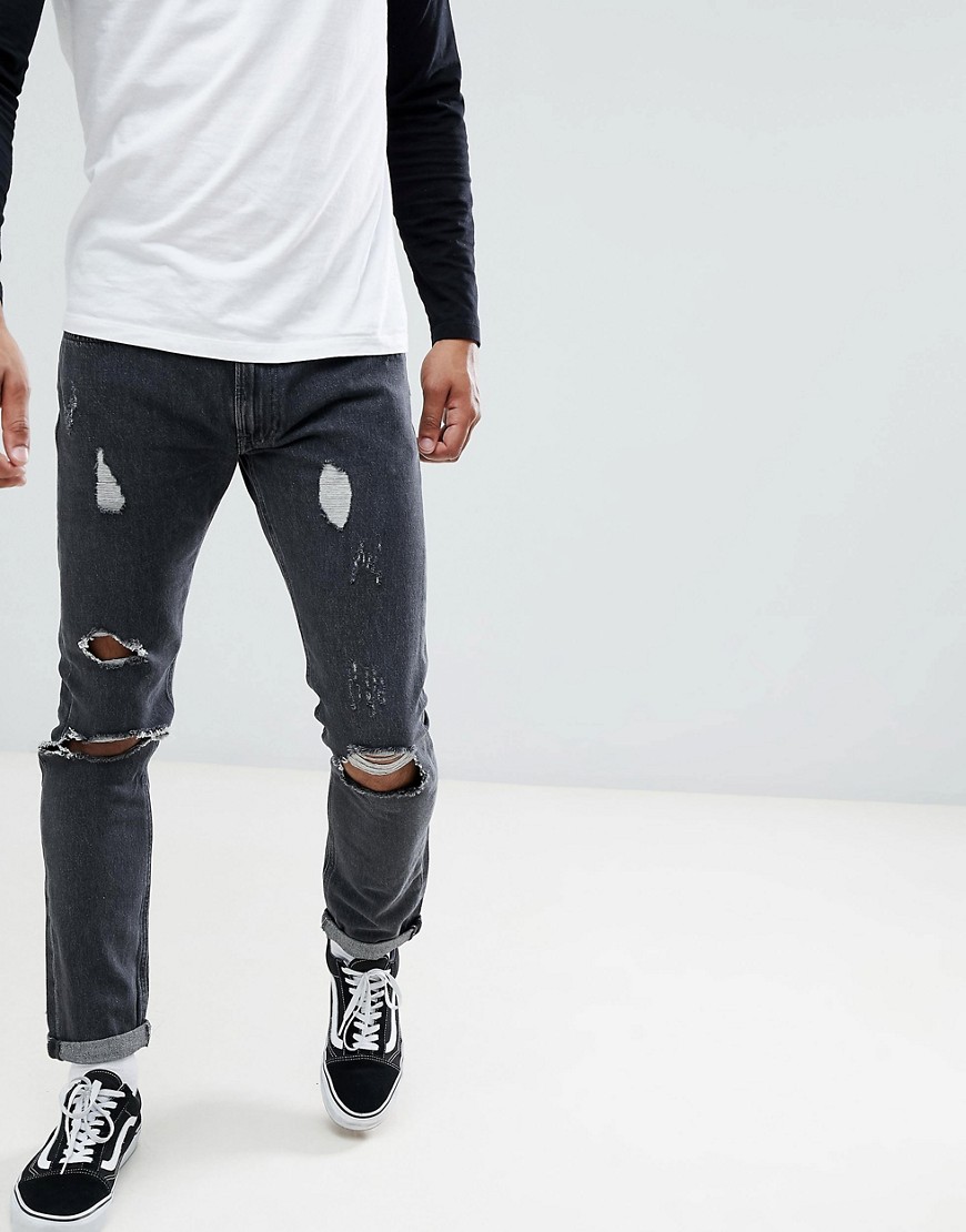 Lee luke skinny jeans with rip and repair washed black
