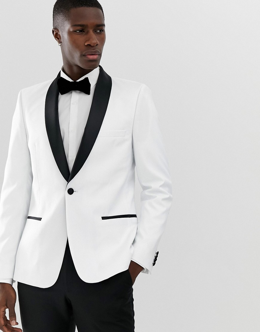 Asos Design Super Skinny White Tuxedo With Black Shawl Lapel | ModeSens