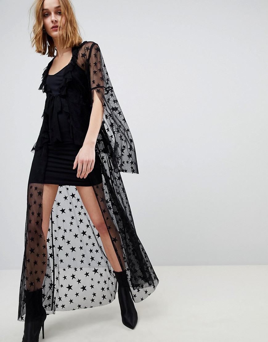 Anna Sui Star Mesh Sheer Tie Up Dress - Black
