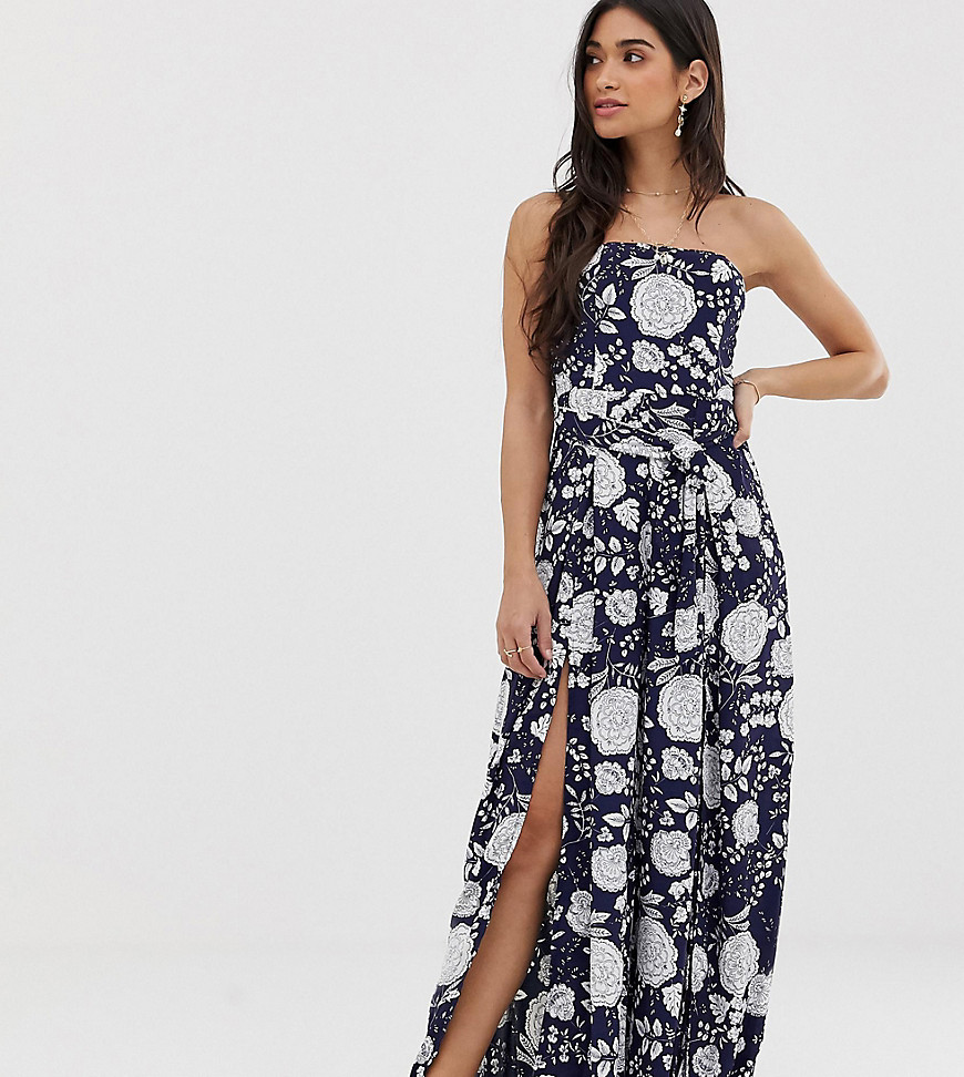 Sisters Of The Tribe split leg strapless jumpsuit in floral