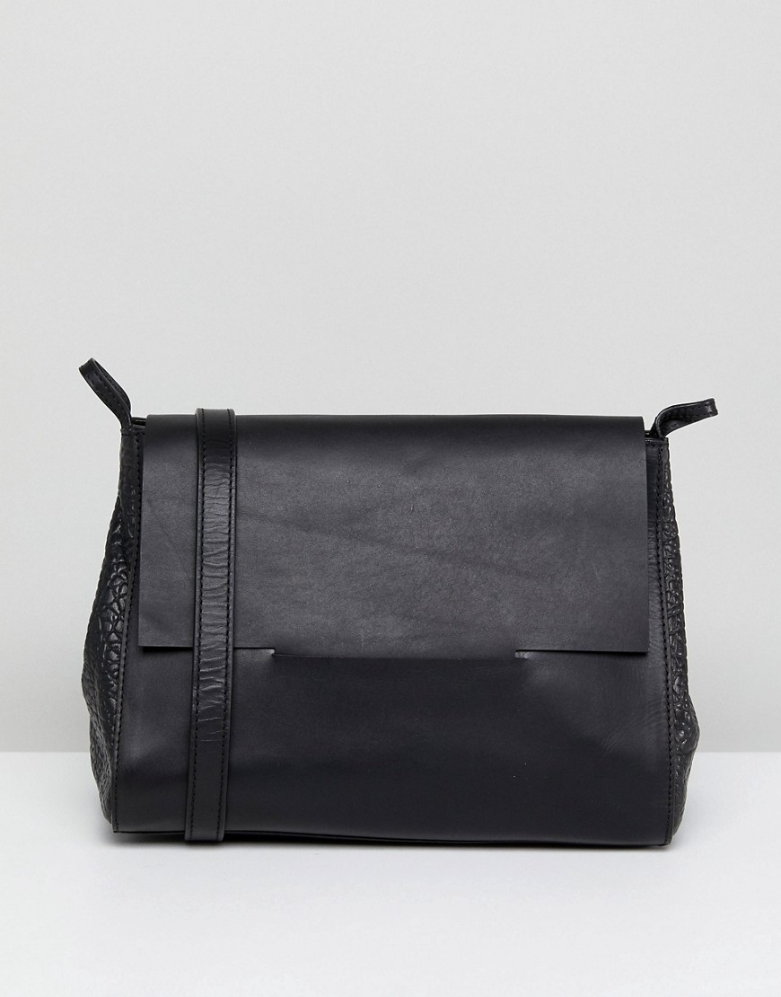 Urbancode Real Leather Boxy Foldover Across Body Bag - Black