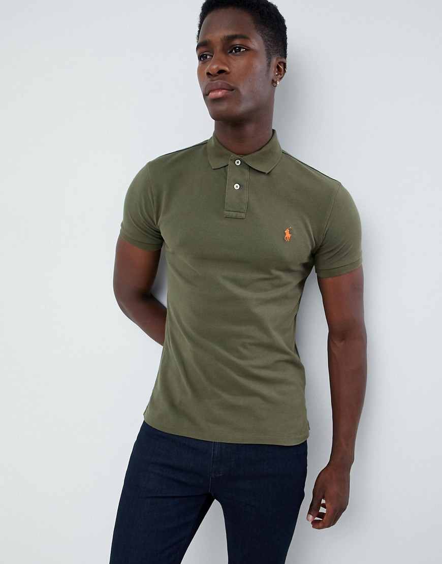 Polo Ralph Lauren slim fit pique polo player logo in olive green
