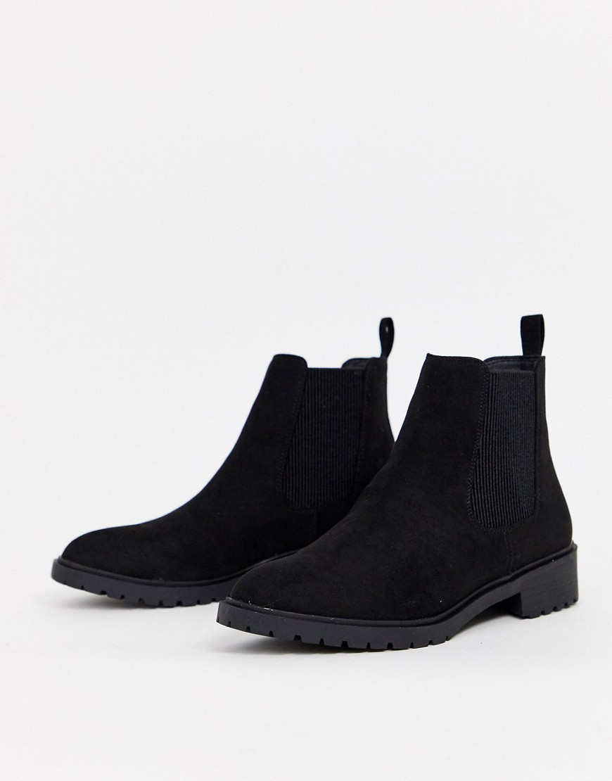 New Look suedette flat chelsea boots in black