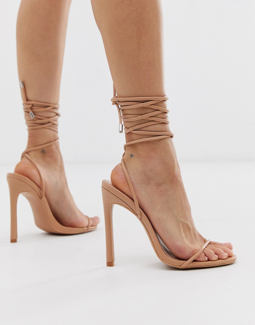 Simmi London Sim blush ankle tie barely there sandals
