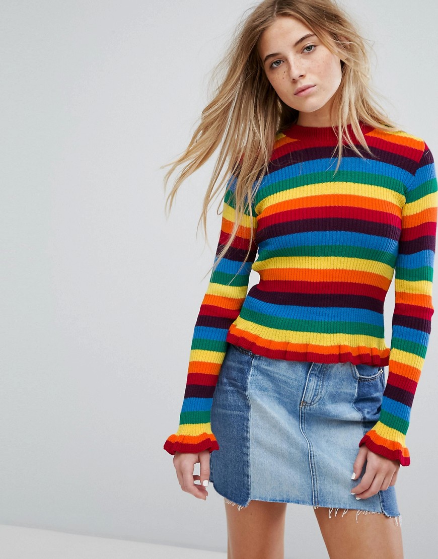 Daisy Street Skinny Jumper In Rainbow Knit - Multi