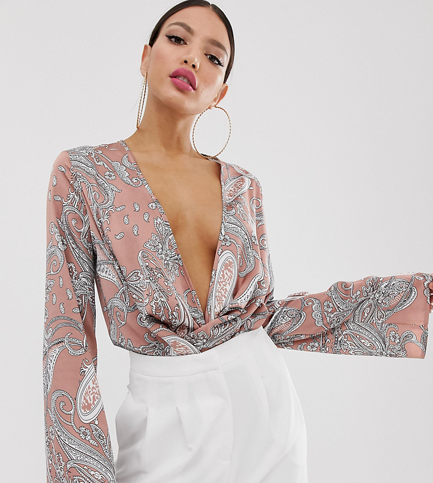 Missguided Tall plunge bodysuit in paisley print
