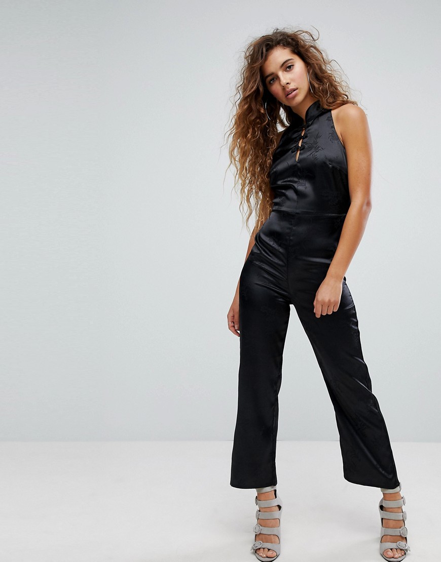 Fashion Union High Neck Jumpsuit With High Neck And Button Detail - Black