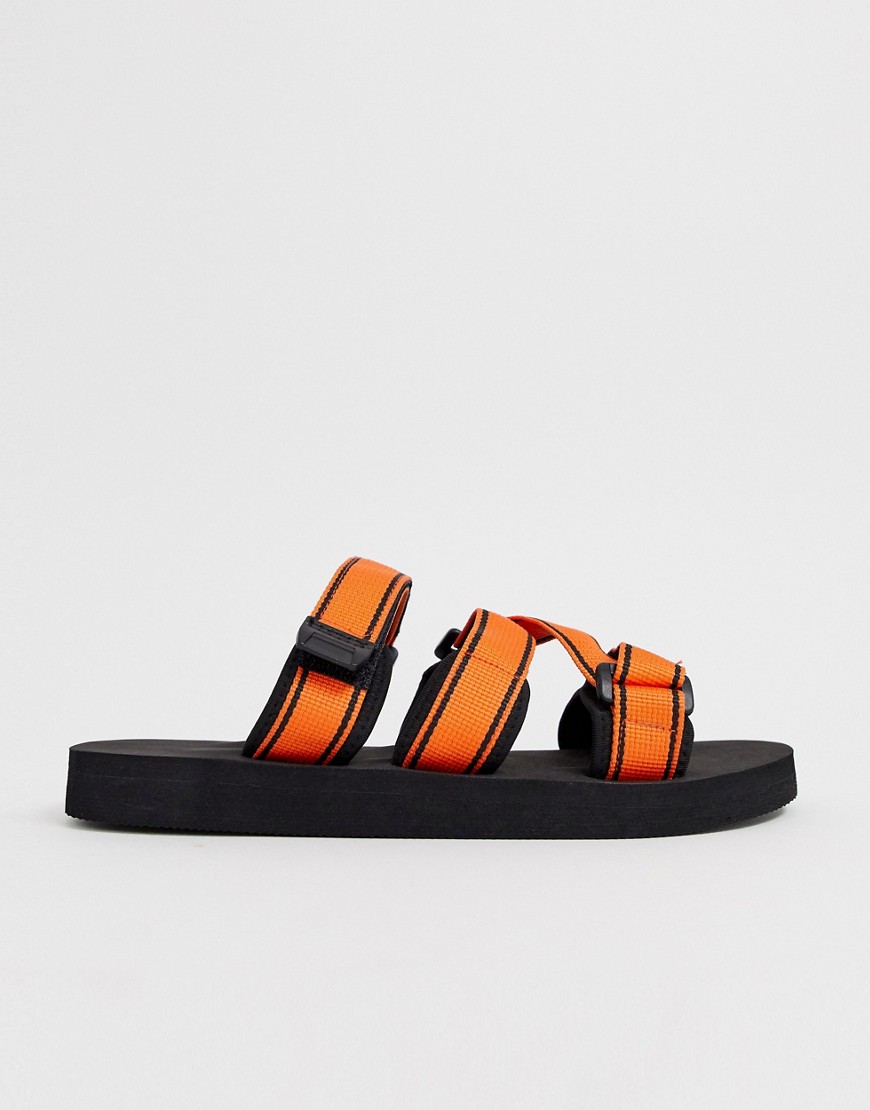 Asos Design Tech Sandals In Black With Orange Tape Straps - Black