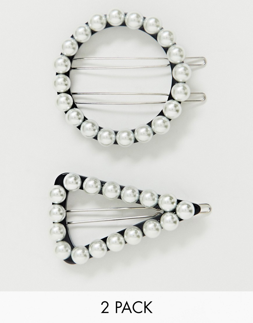 ASOS DESIGN pack of 2 hair clips in open pearl shapes