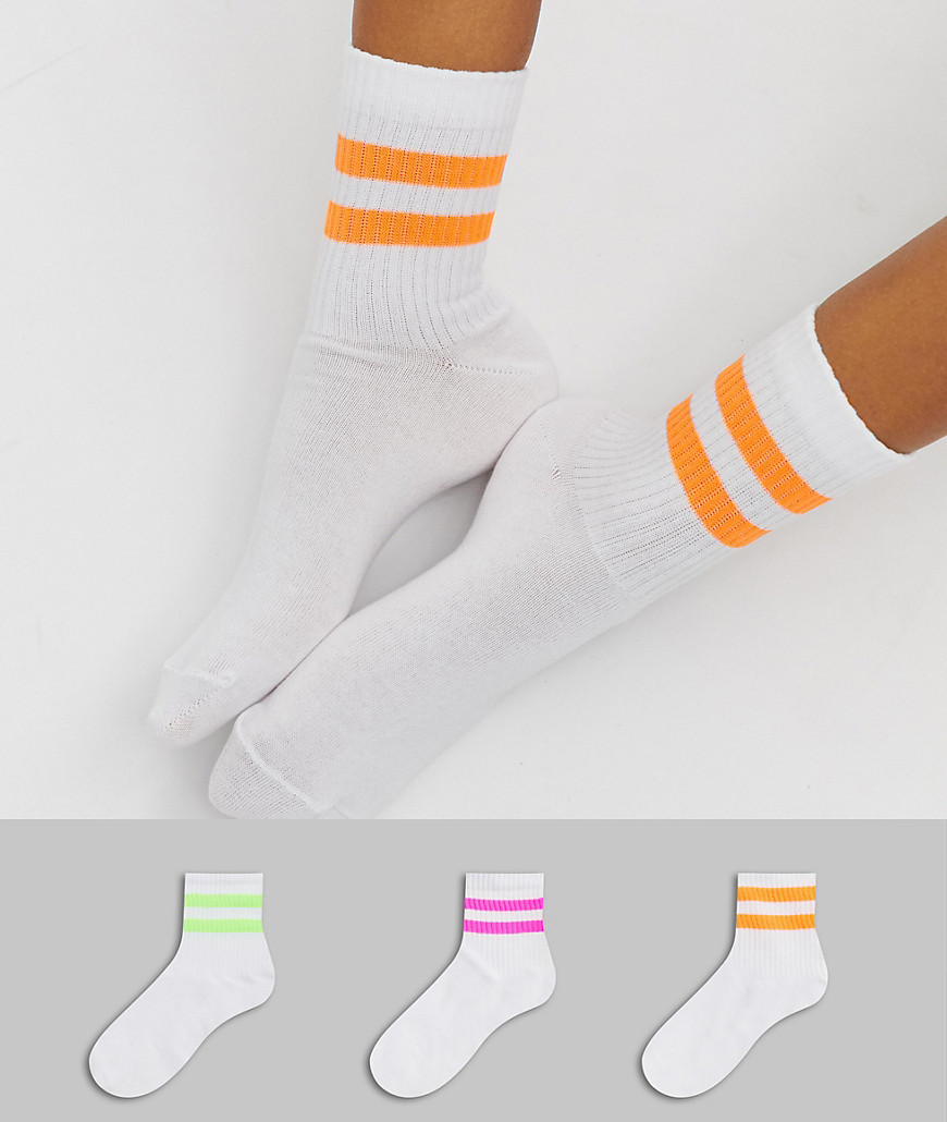 ASOS DESIGN 3 pack neon stripe socks