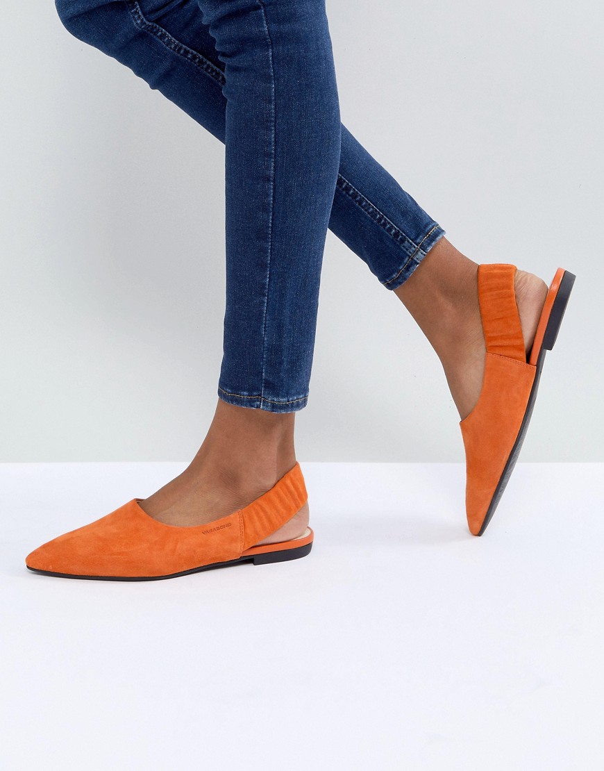 Vagabond Katlin Orange Suede Sling Back Pointed Flat Shoes - Orange