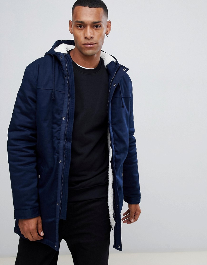 Only & Sons parka with borg lined hood