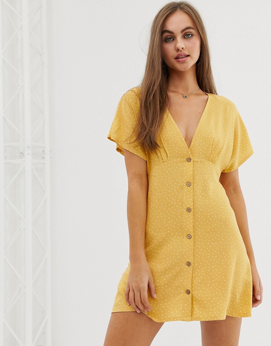 Pull&Bear pacific dress in yellow polka dot print