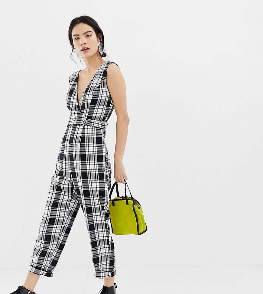 Miss Selfridge jumpsuit with cross front in check
