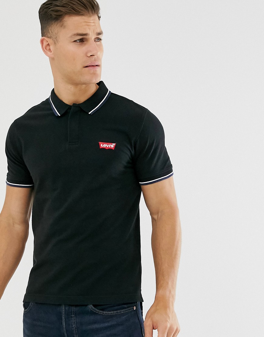 Levi's modern small batwing logo tipped pique polo in mineral black