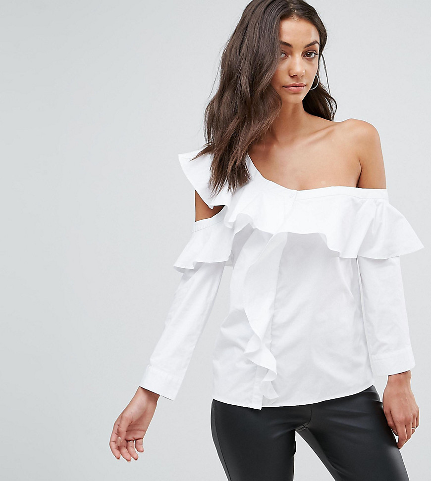 Fashion Union Tall Off The Shoulder Top With Ruffle Detail - White